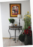 Boston Metal Half Moon Console Table with Wood Top, Scroll Accent, Dark Brown