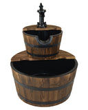 3 Gallons 23" 2_Tier Wood Barrel Water Fountains for Outdoors with Adjustable Pump