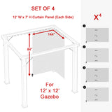 Universal Replacement 4 Panels Privacy Curtain Set for 12' x 12' Gazebo (Gazebo Privacy Side Wall Set Only)
