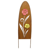 2PK Rustic Oval Top Metal Garden Picks with Red and Yellow Glass Flower Cutting