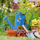 Decorative Sunflower & Bee Metal Watering Can (Vol: 10 Cups) | Large Blue Watering Can | Garden Décor Housewarming Gift for Mother Women Friends Gardeners Plants Lovers
