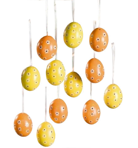 Decorative Yellow / Orange Eggs in Sectioned Box, Set of Twelve