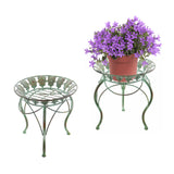 2PK 13" Round Metal Plant Stand w/ Peacock Tail Motif and Curved Legs