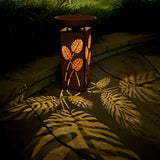 Rustic LED Pillar with Planter Dish Bowl and Timer - Decorative Column with Leaves Motif for Home Yard Patio Outdoors