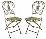 Folding Metal Bistro Chair w/ Scrolling Heart & Peacock Tail Motif, Set of Two